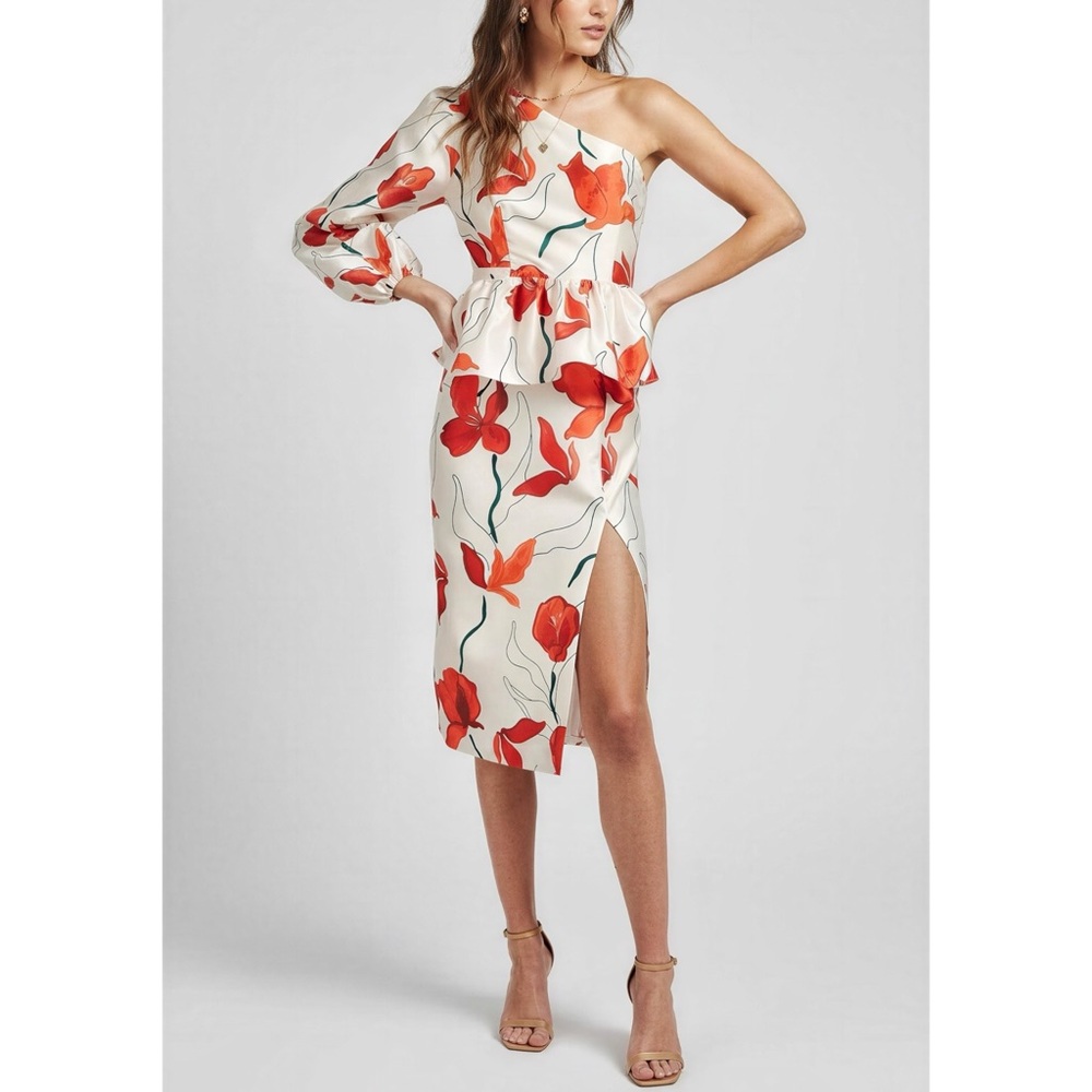 HUTCH x ANTHROPOLOGIE One Shoulder Peplum Midi Dress, Red, 0 (US)